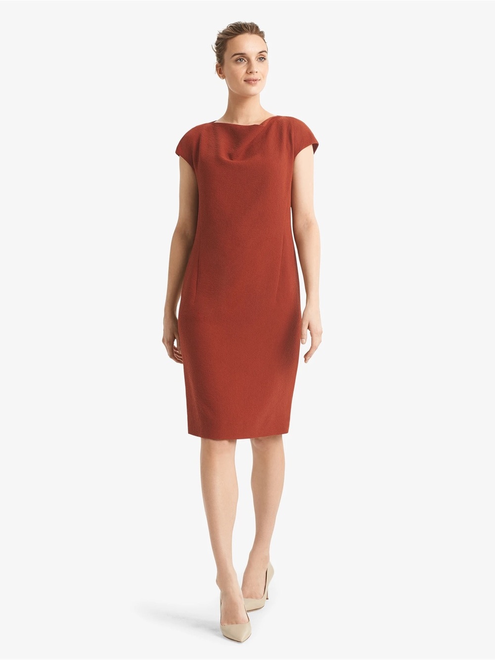 M.M. LaFleur The Marilyn Staccato Adobe Orange Cowl Neck Shift Dress 1X